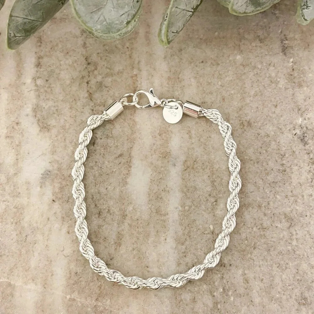 925 Sterling Silver Dainty Twist Chain Bracelet Stackable Chain Bracelet - Picture 2 of 4